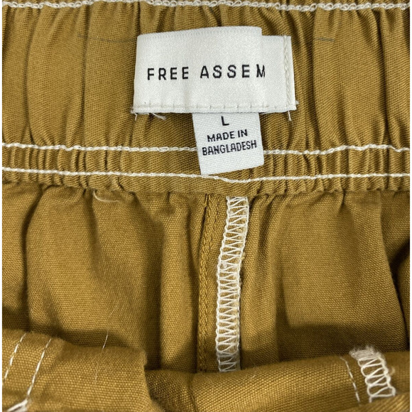 Free Assemby Shorts Womens‎ Large Brown Elastic Waist Rope Tie Slash Pockets - Picture 3 of 9